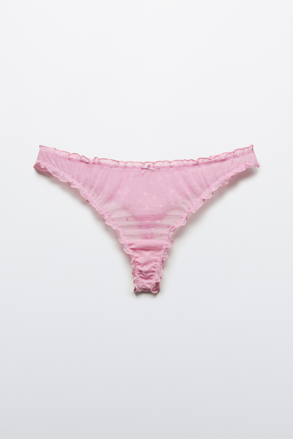 Трусы-стринги сетчатые с оборками и принтом - цвет розовый - 1