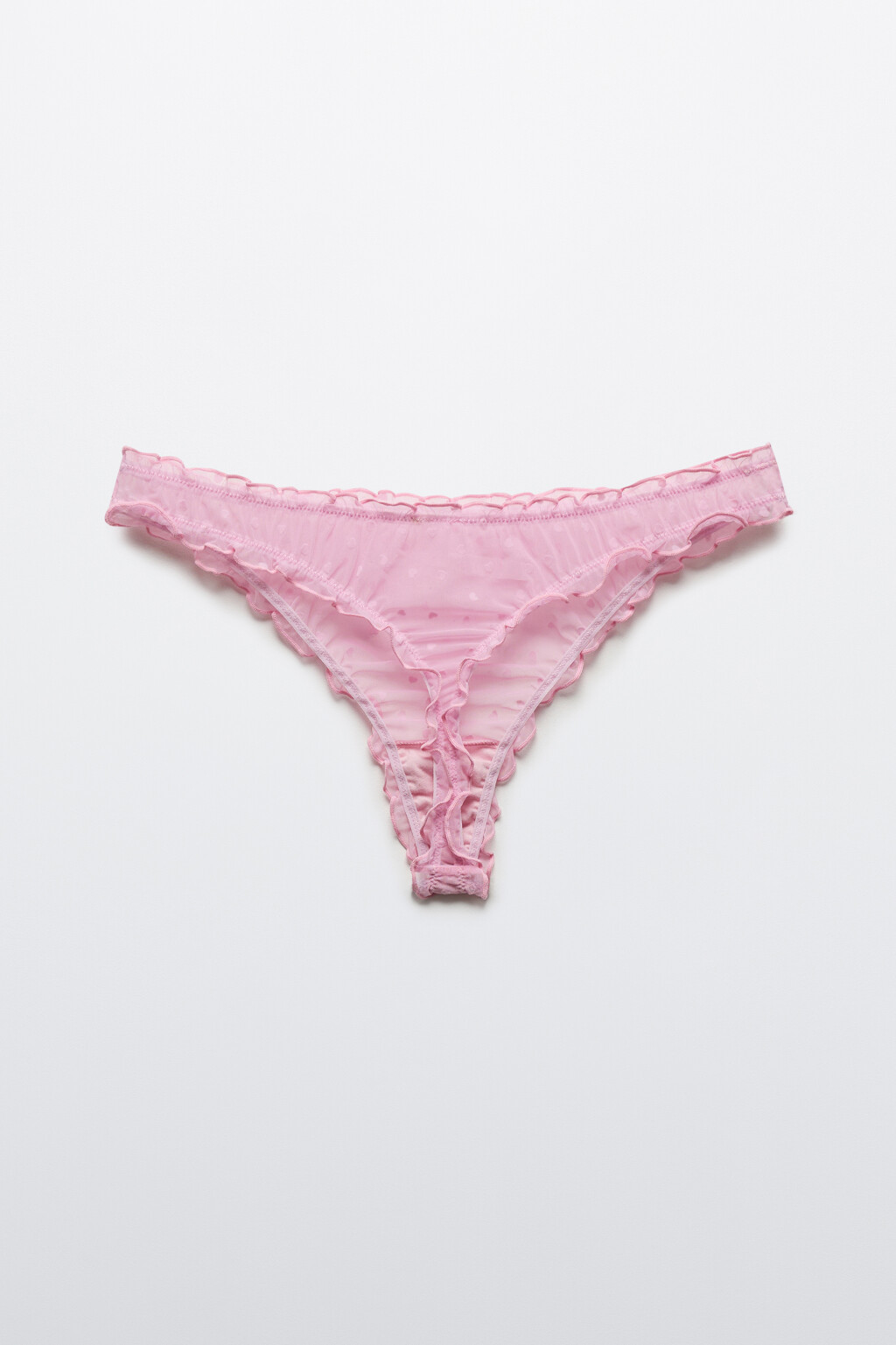 Трусы-стринги сетчатые с оборками и принтом - цвет розовый - 2