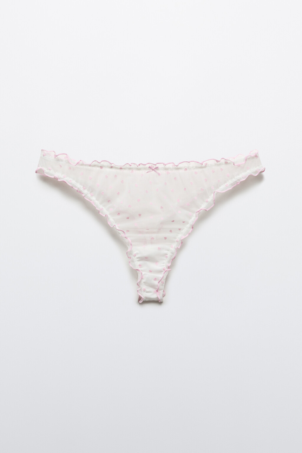 Трусы-стринги сетчатые с оборками и принтом - цвет розовый - 1