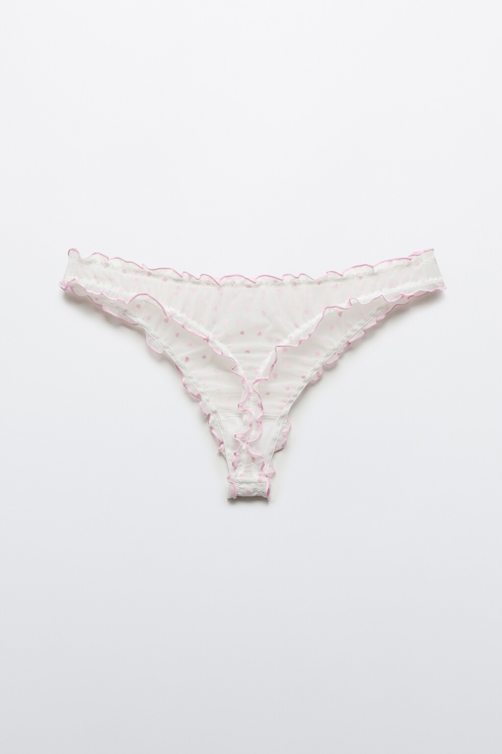 Трусы-стринги сетчатые с оборками и принтом - цвет розовый - 2