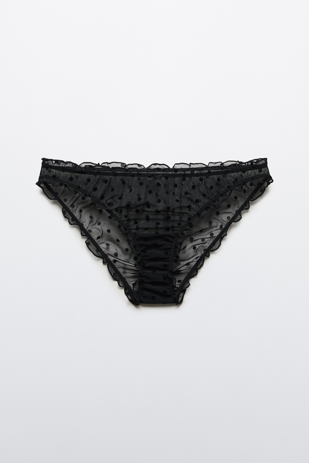 Трусы-слипы сетчатые с оборками и принтом - цвет черный - 1