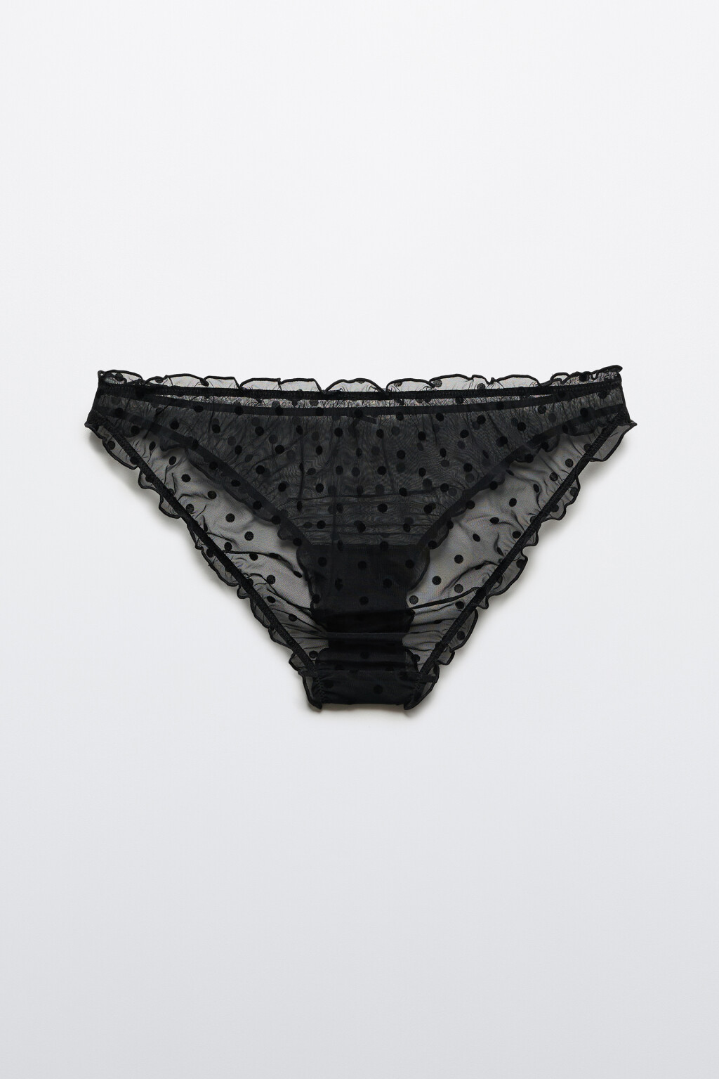 Трусы-слипы сетчатые с оборками и принтом - цвет черный - 2