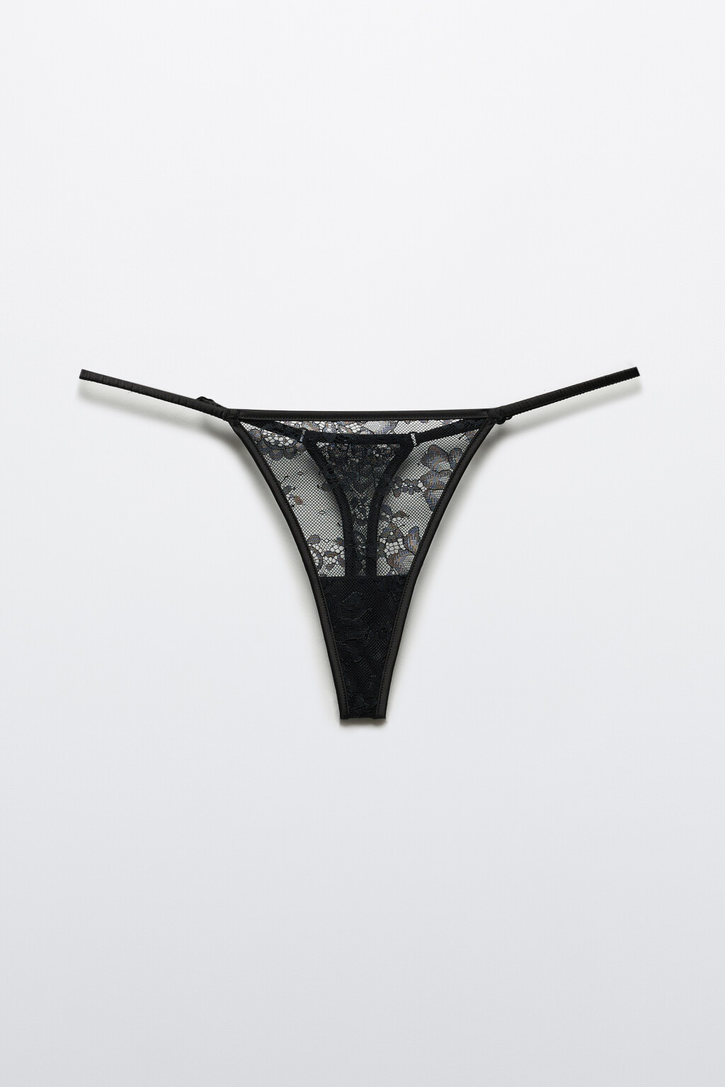 Трусы-стринги кружевные со средней посадкой - цвет черный - 1