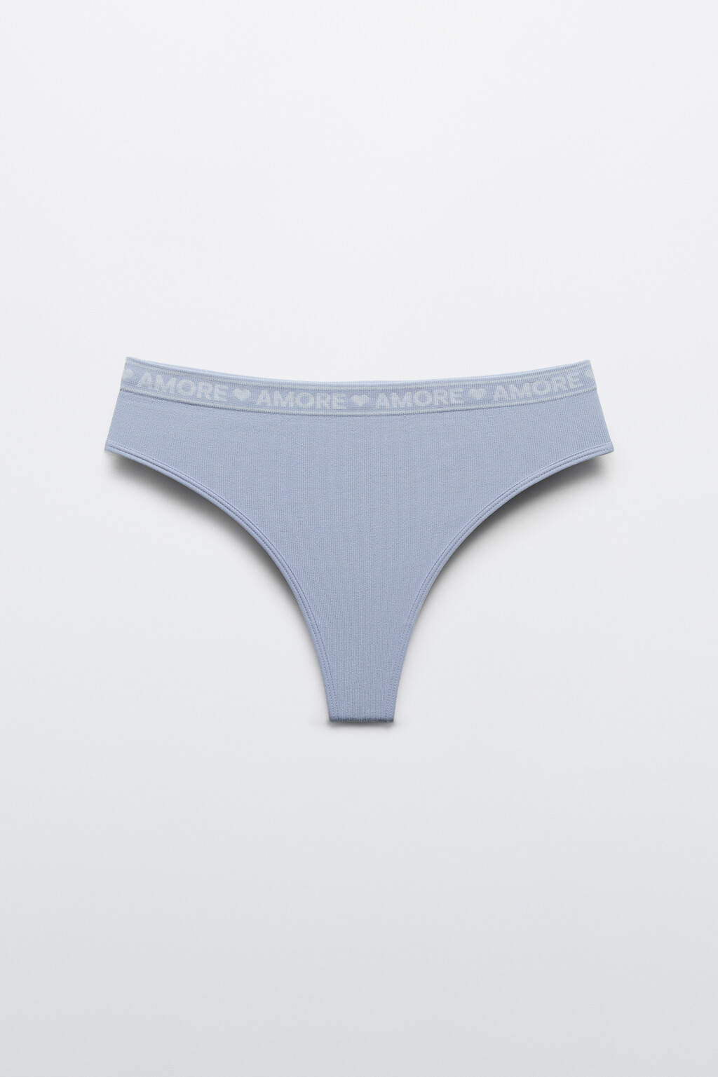 Трусы-стринги в рубчик с надписью - цвет голубой - 1