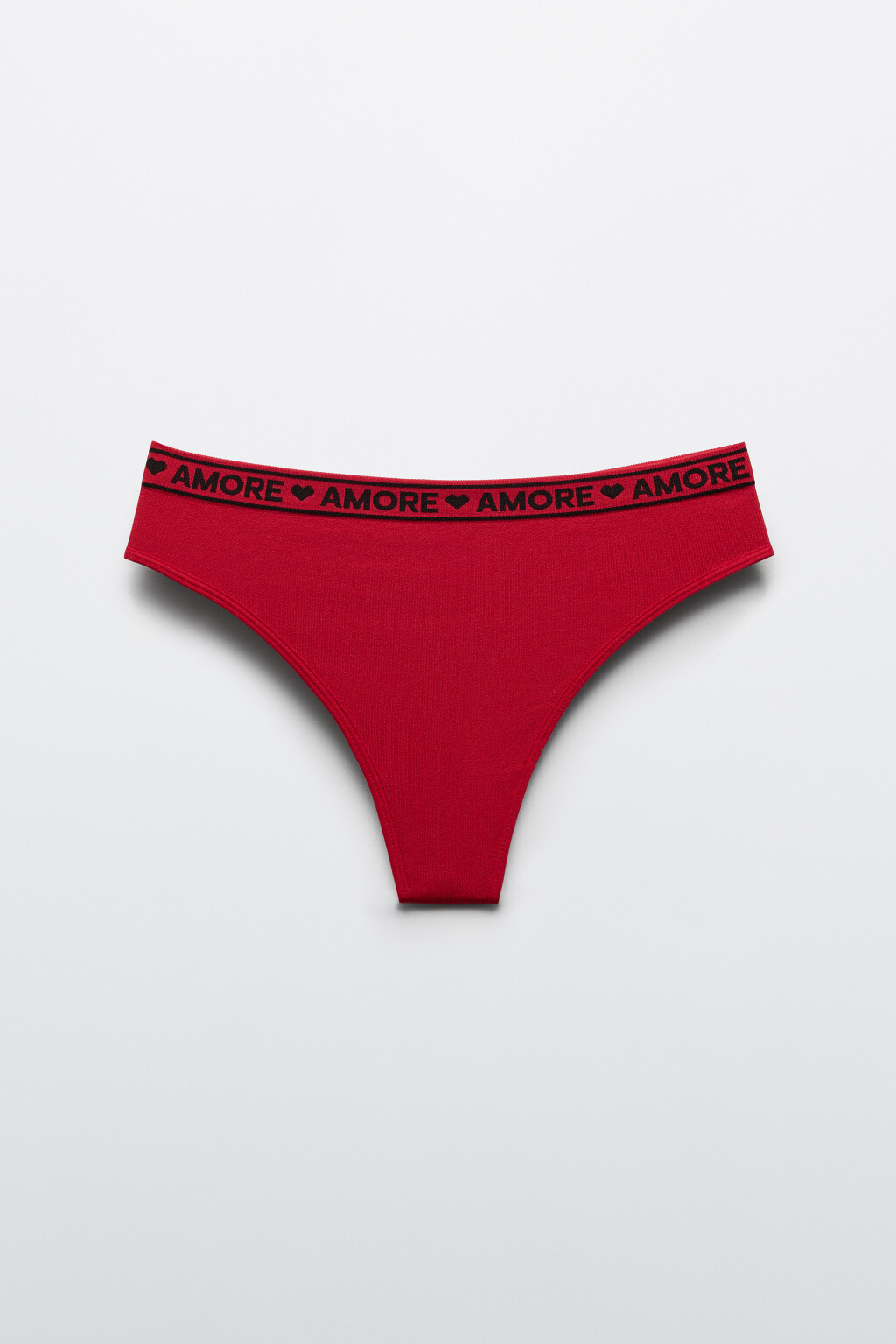 Трусы-стринги в рубчик с надписью - цвет красный - 1