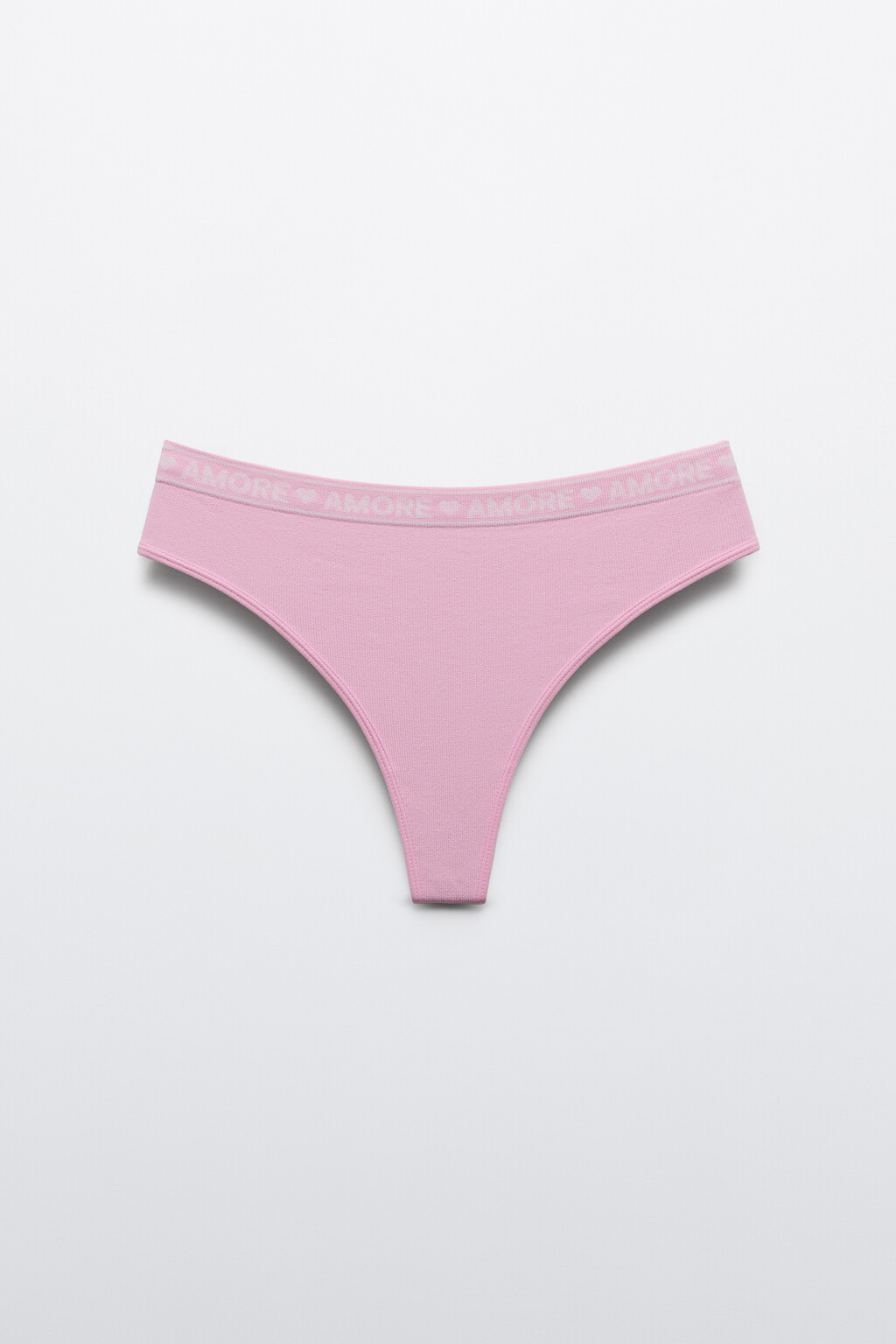 Трусы-стринги в рубчик с надписью - цвет розовый - 1