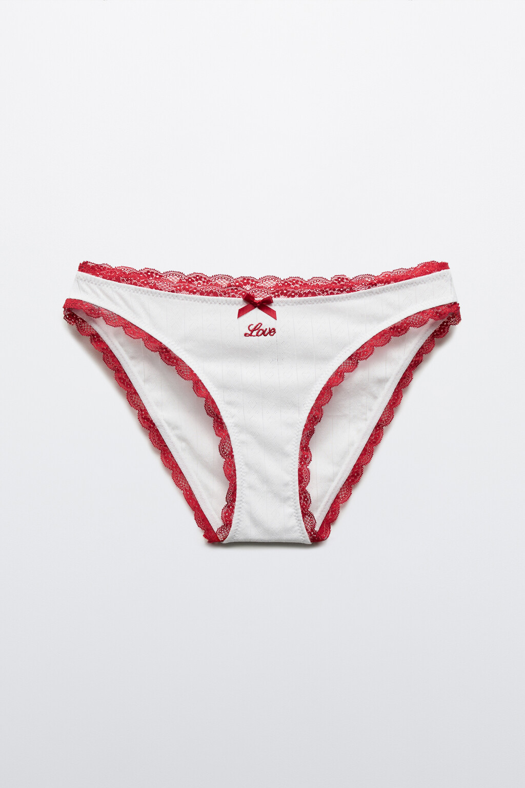 Трусы-слипы в рубчик с кружевом и бантиком - цвет белый - 7