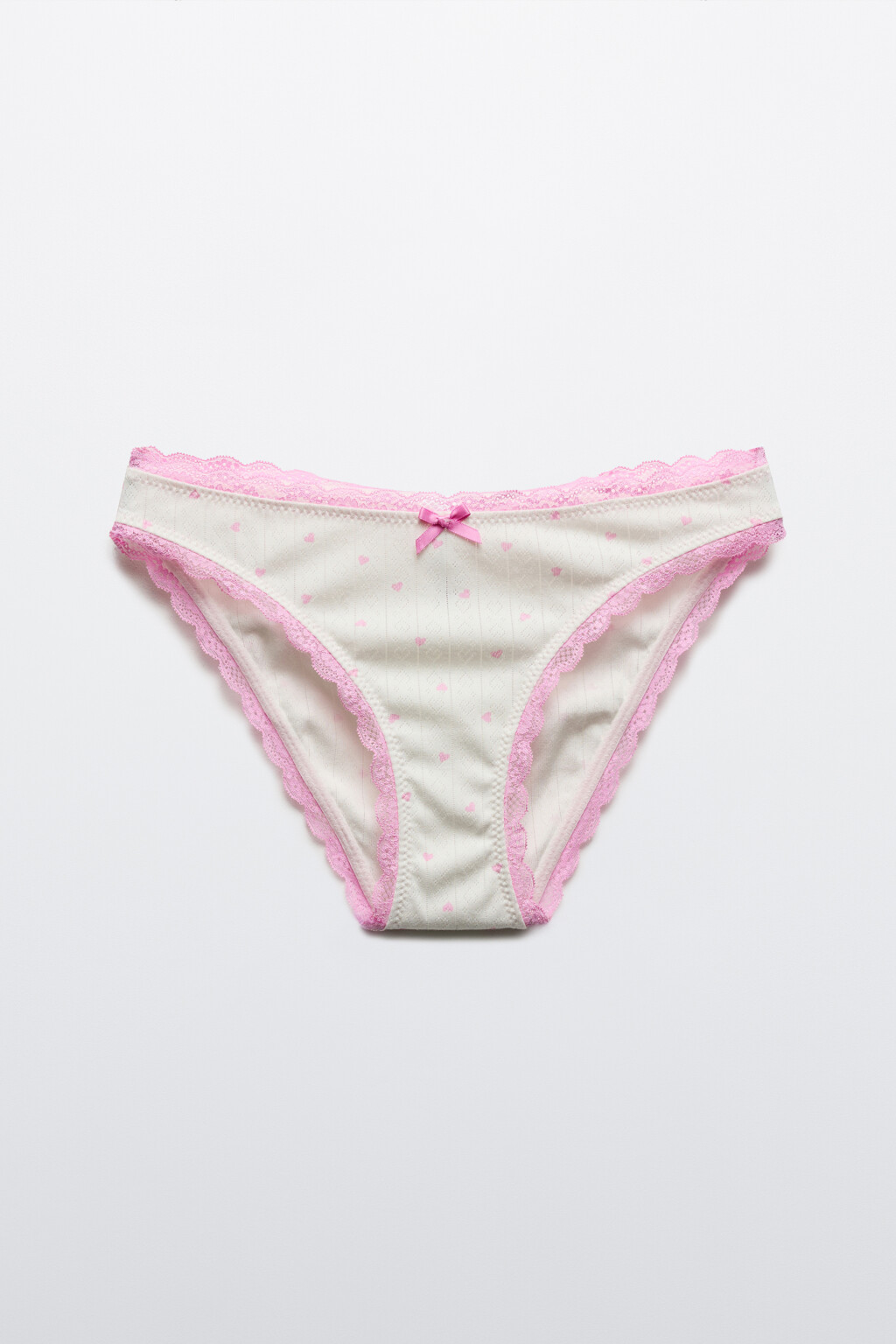 Трусы-слипы в рубчик с кружевом и бантиком - цвет розовый - 1