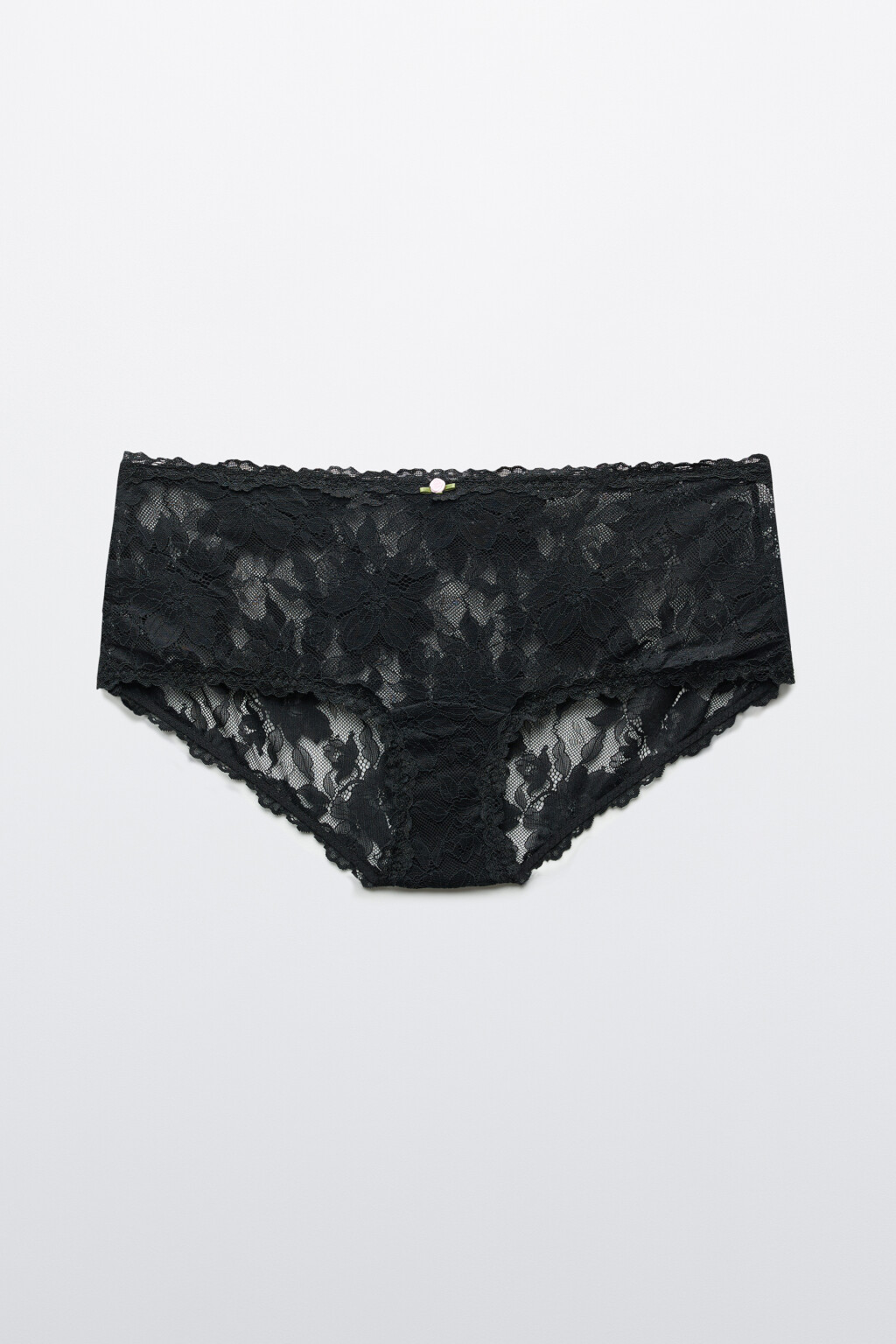 Трусы-шортики кружевные со средней посадкой - цвет черный - 1
