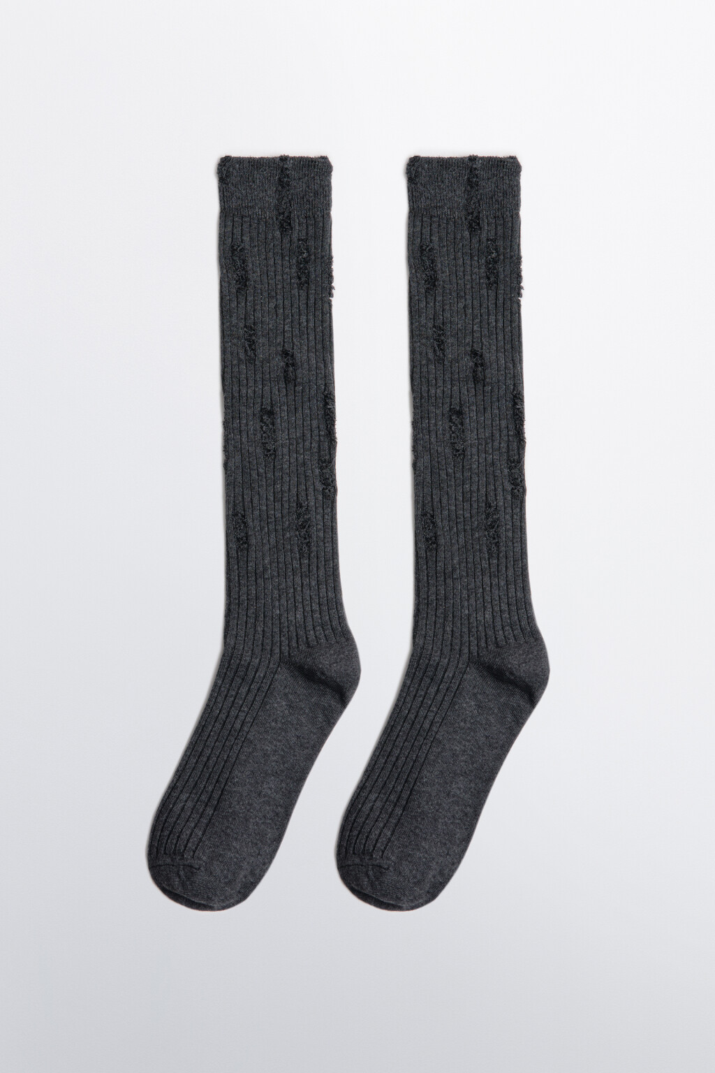 Гольфы рваные в рубчик - цвет серый - 2