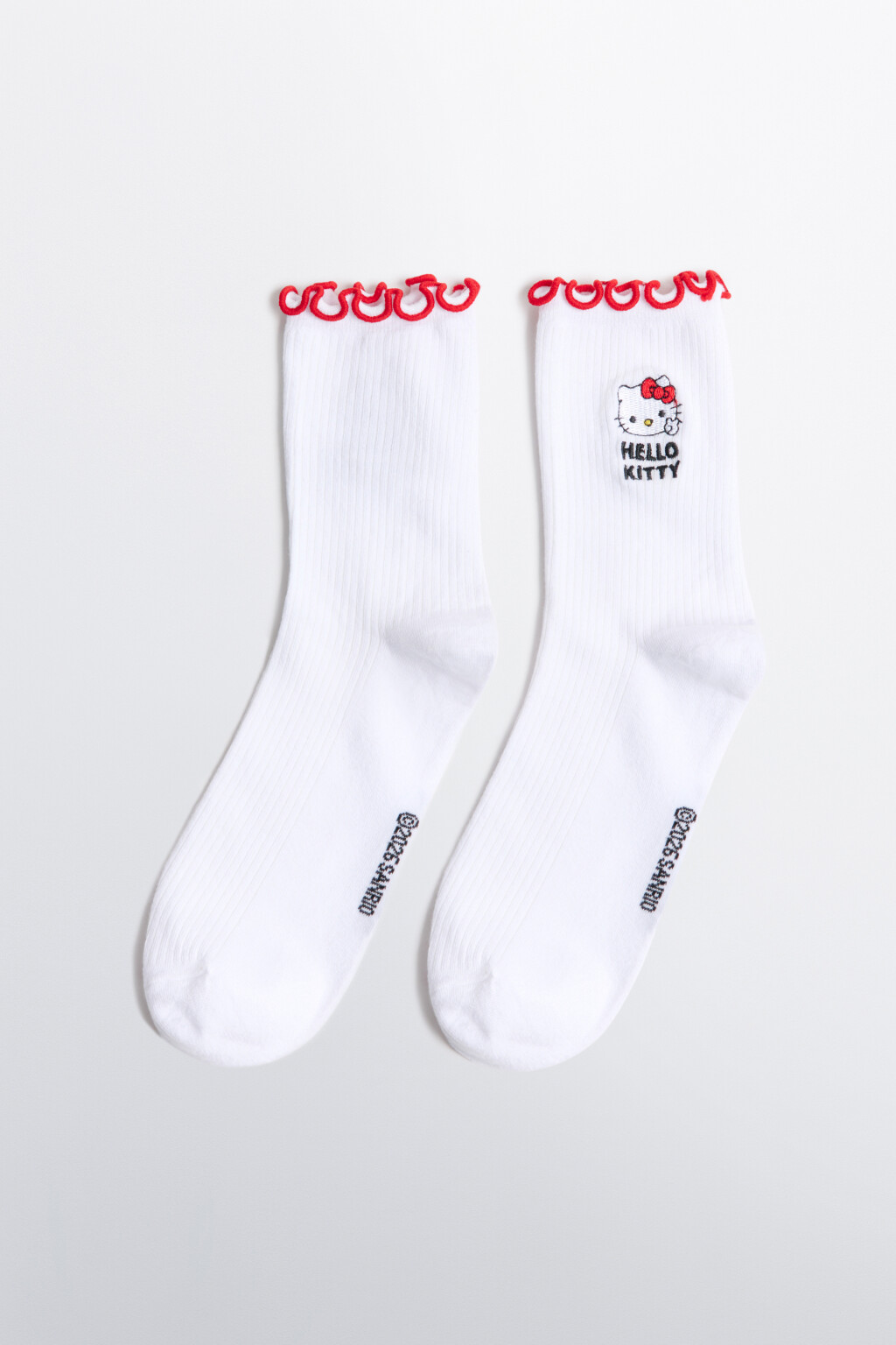 Носки высокие в рубчик с оборками и принтом - цвет белый - 1