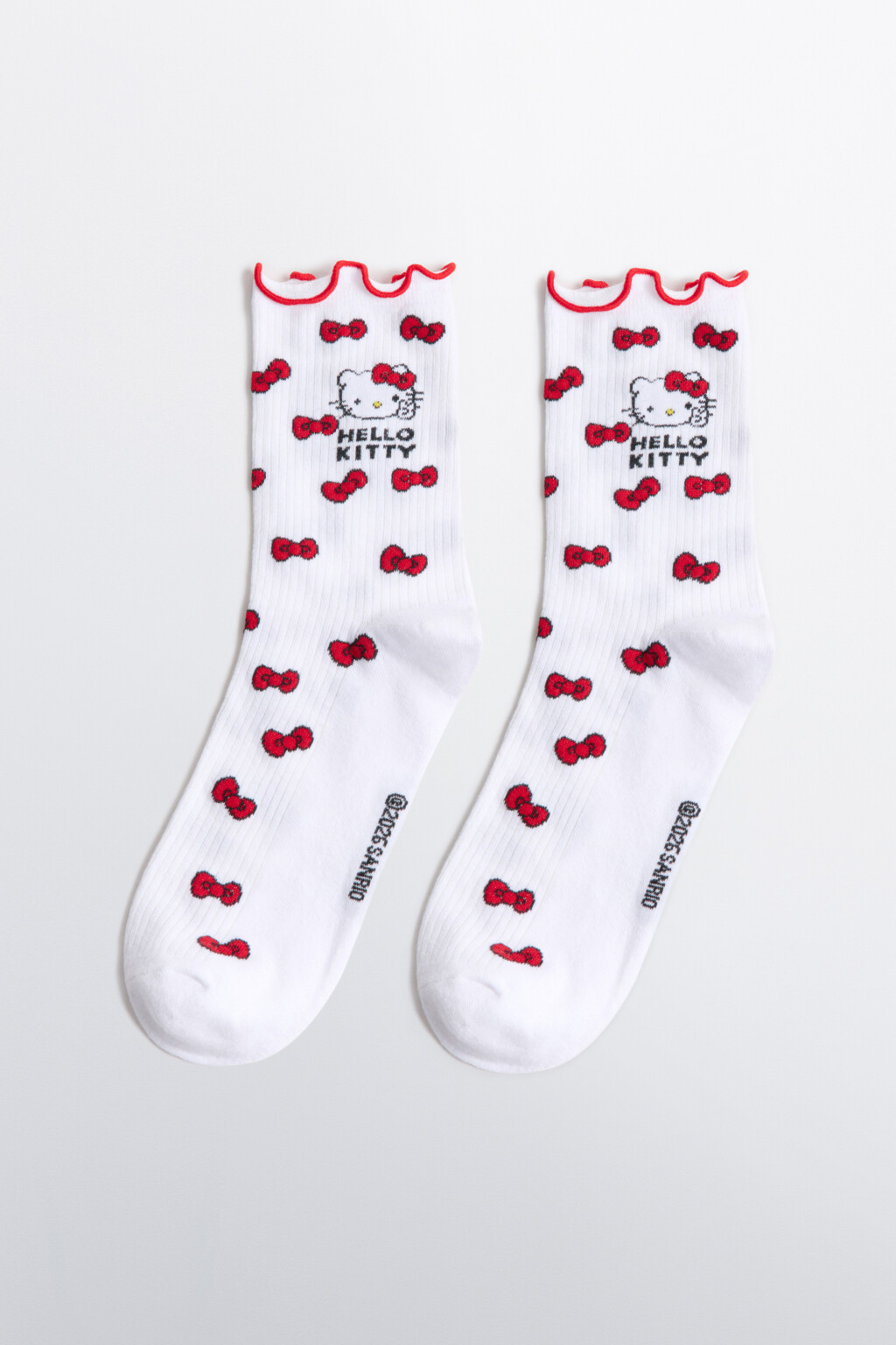 Носки высокие в рубчик с оборками и принтом - цвет красный - 1