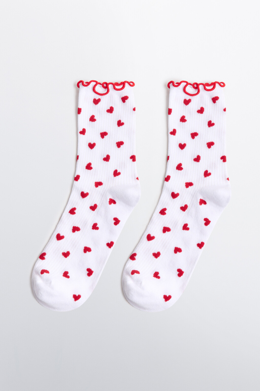 Носки высокие в рубчик с оборками и принтом - цвет белый - 1