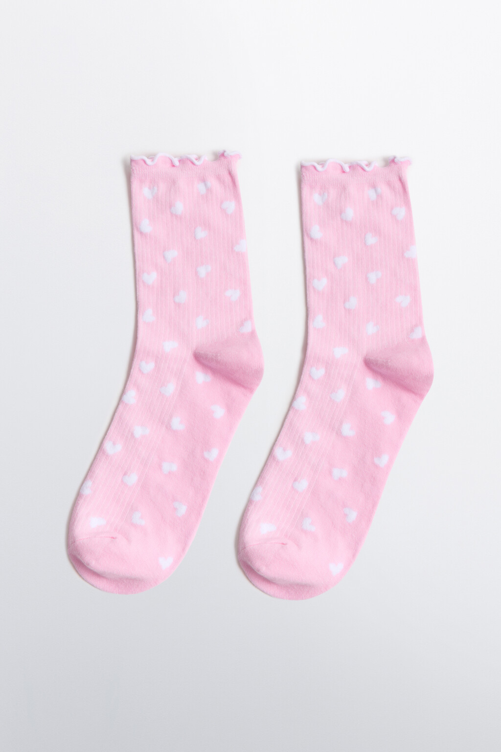 Носки высокие в рубчик с оборками и принтом - цвет розовый - 1