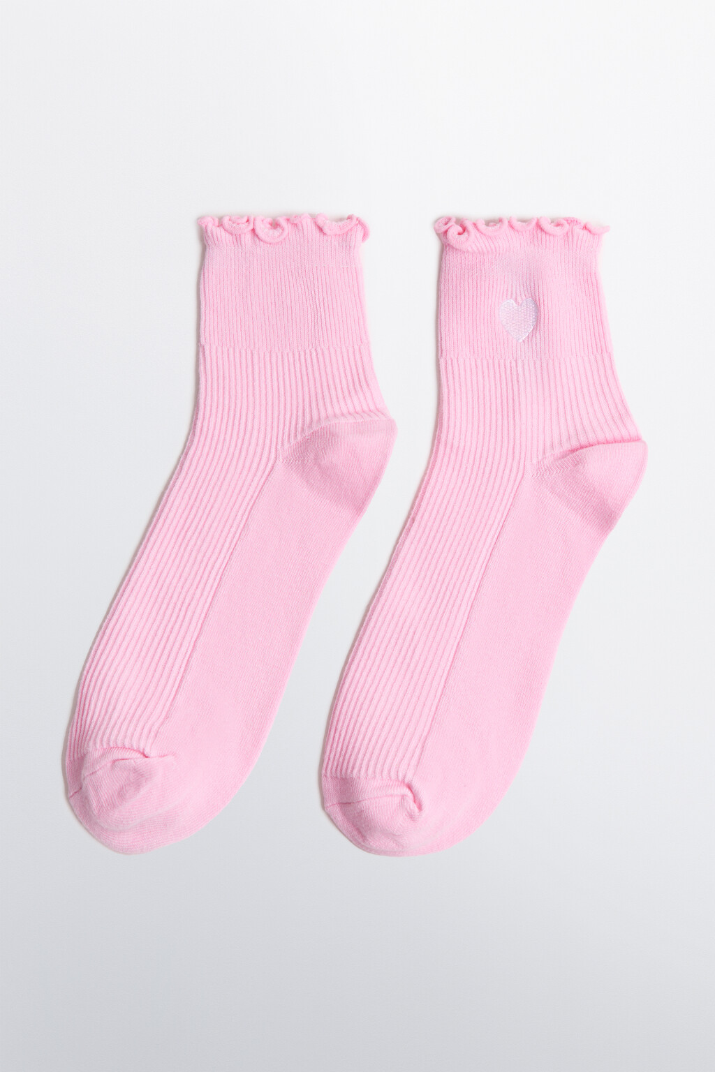 Носки высокие в рубчик с оборками и сердечком - цвет розовый - 1