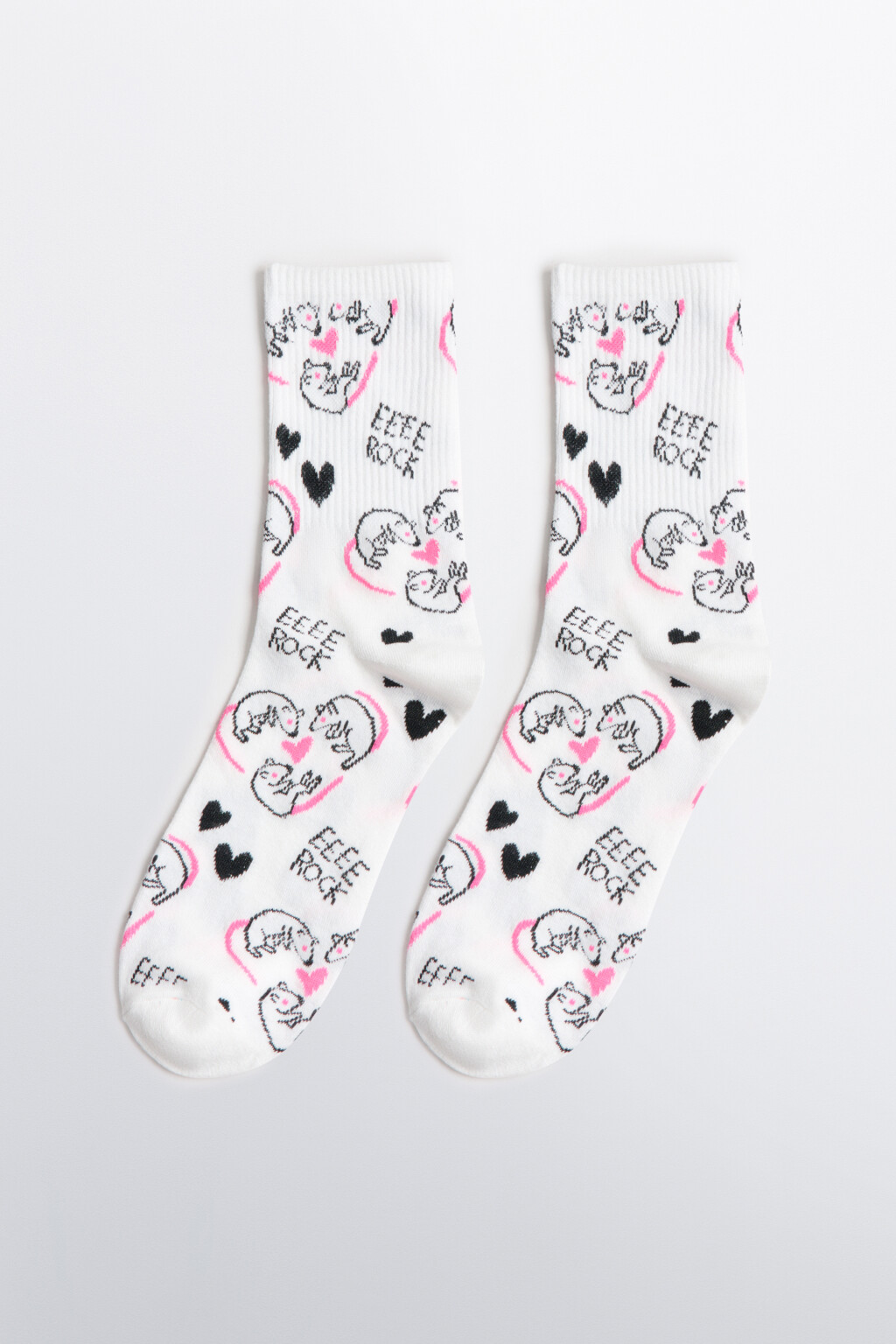 Носки высокие в рубчик с принтом - цвет белый - 1