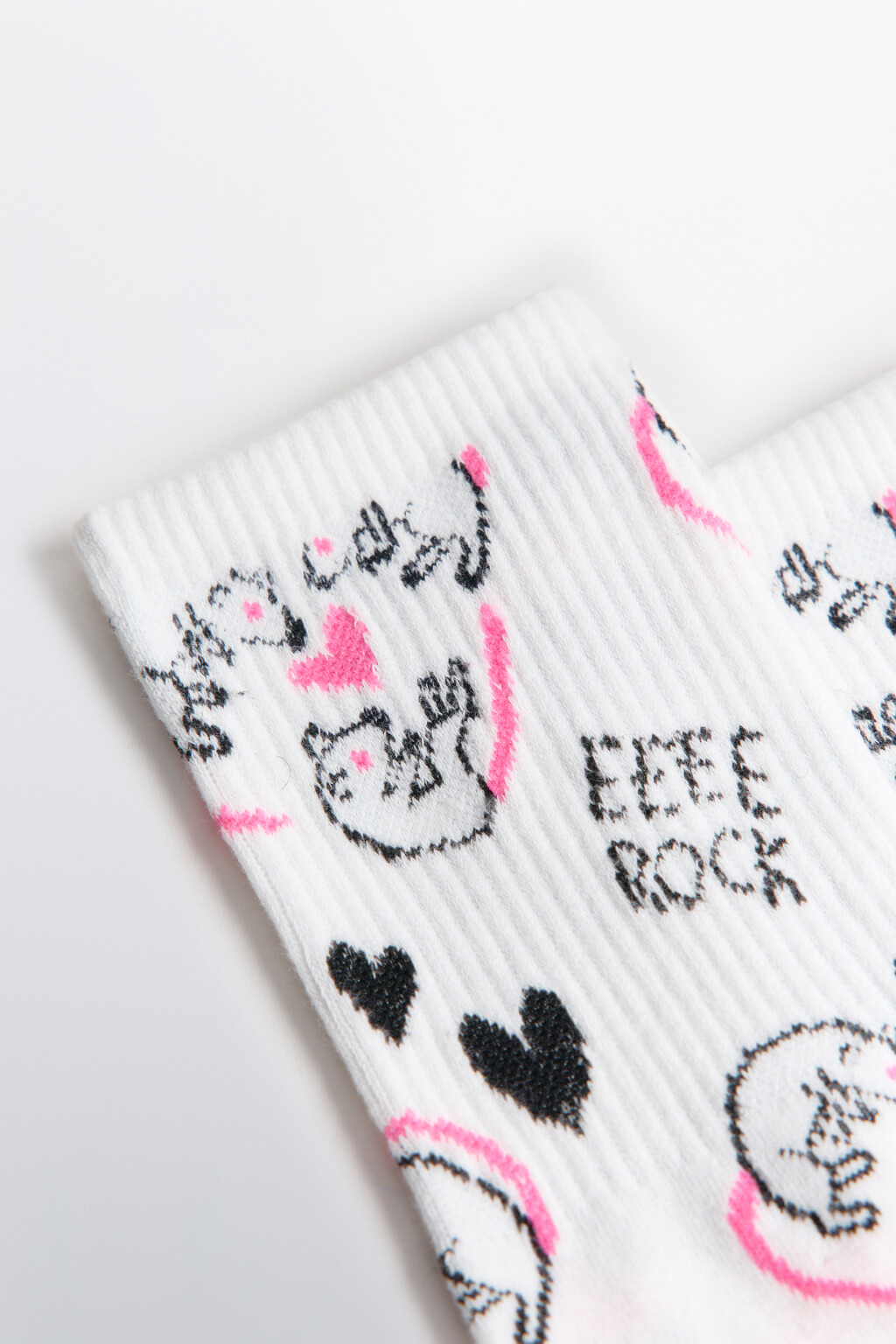 Носки высокие в рубчик с принтом - цвет белый - 2