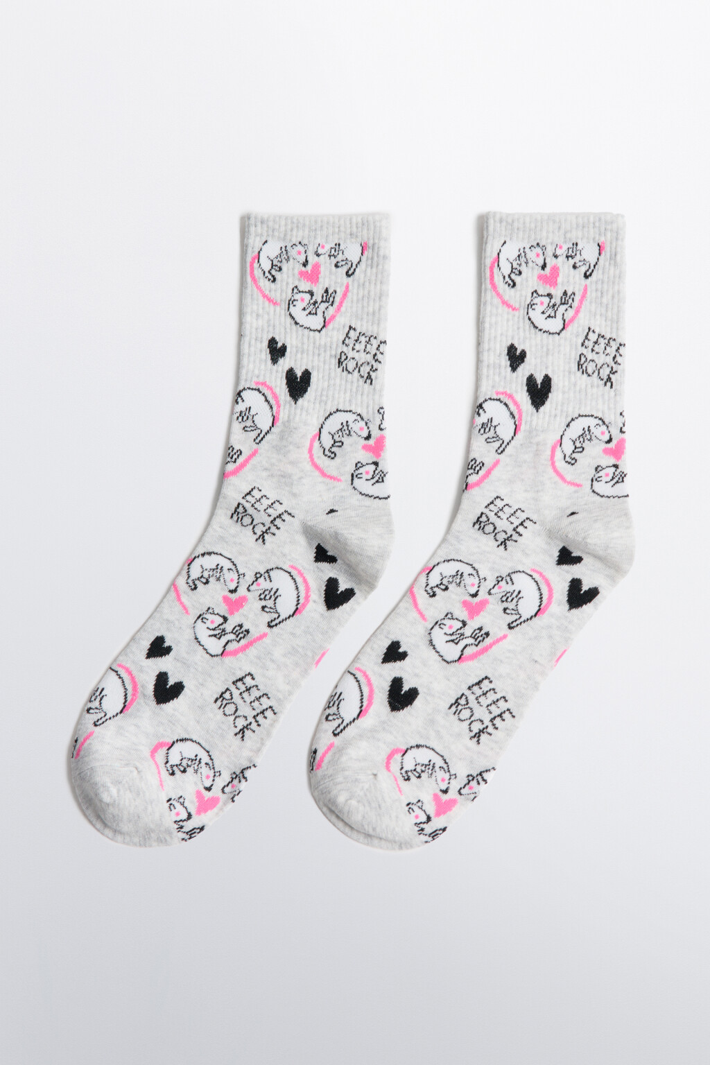 Носки высокие в рубчик с принтом - цвет серый - 1