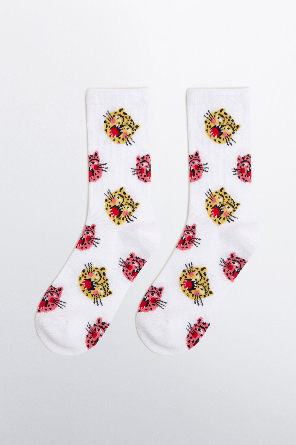 Носки высокие с принтом - цвет белый - 1