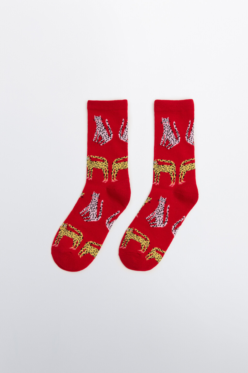 Носки высокие с принтом - цвет красный - 1