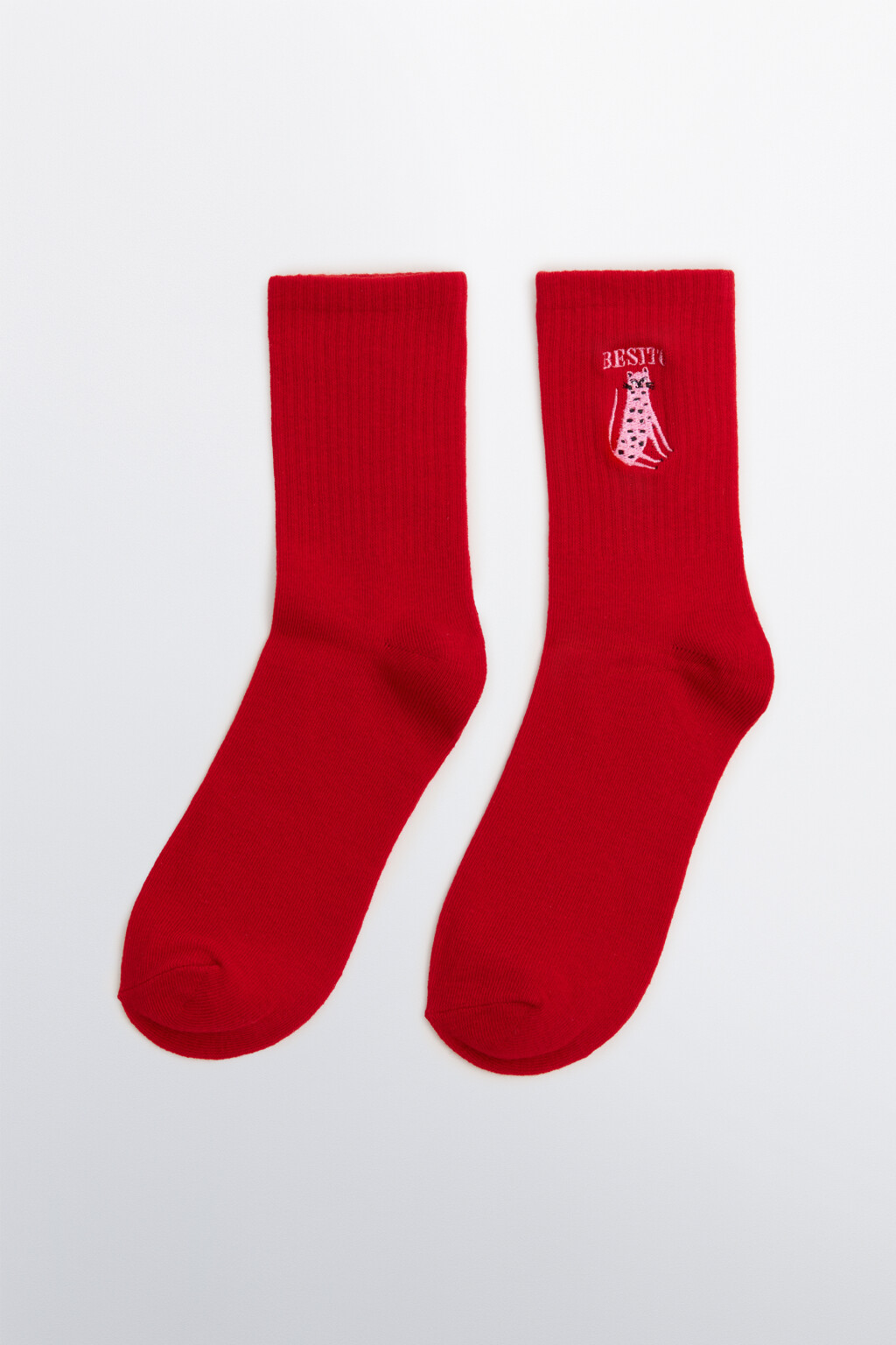 Носки высокие с вышивкой - цвет красный - 1