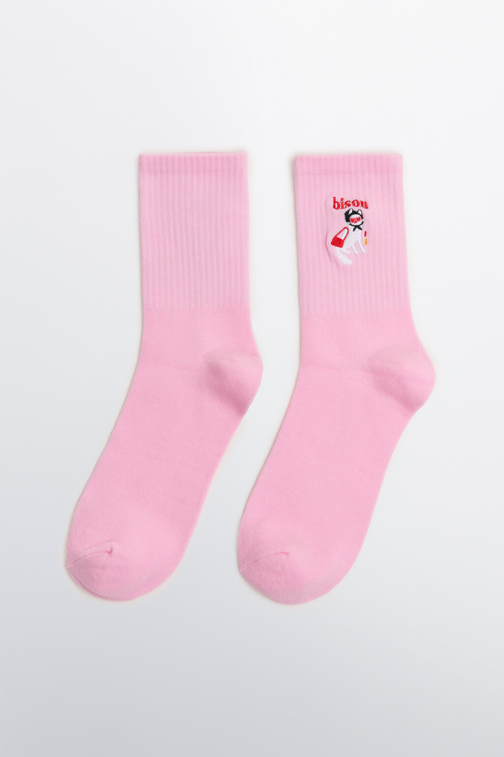 Носки высокие с вышивкой - цвет розовый - 1