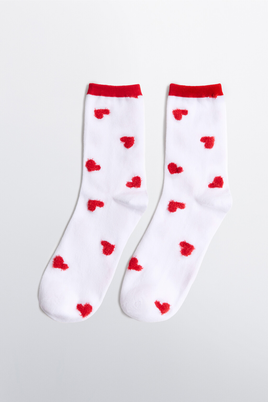 Носки высокие с махровыми сердечками - цвет белый - 1
