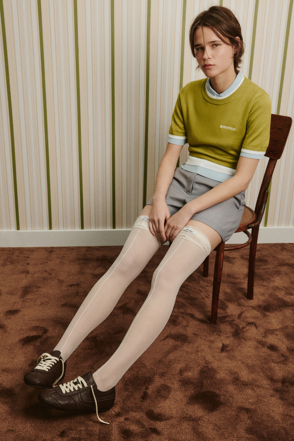 Чулки сетчатые с декоративными швами и ярлычком - цвет ванильный - 4