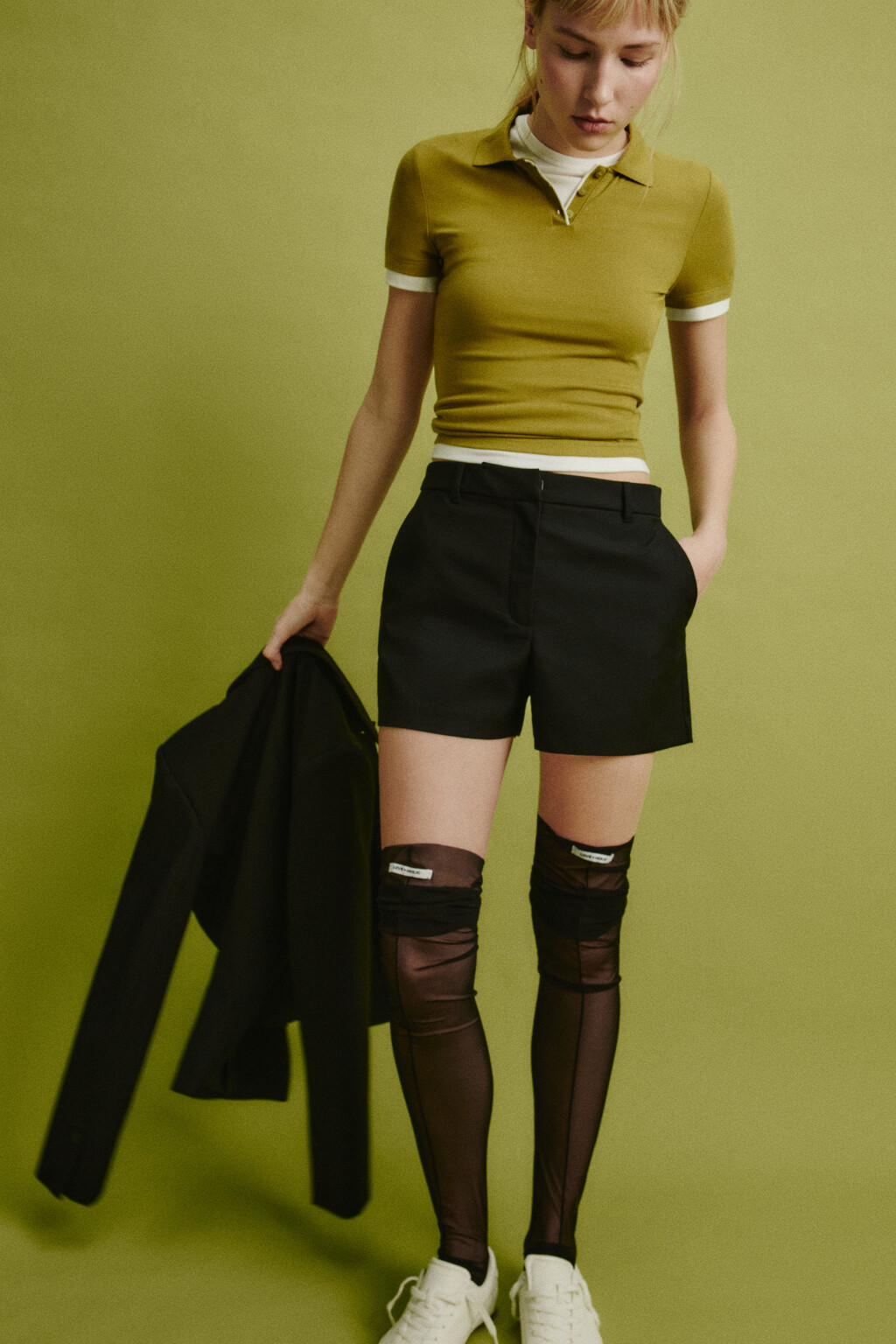 Чулки сетчатые с декоративными швами и ярлычком - цвет черный - 4