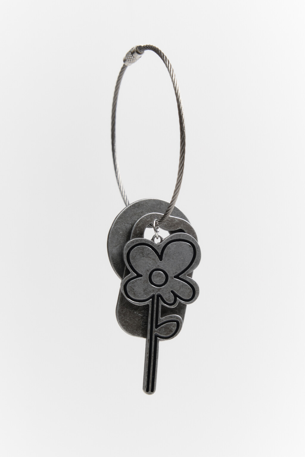 Брелок-обвес металлический с цветком - цвет серый - 2