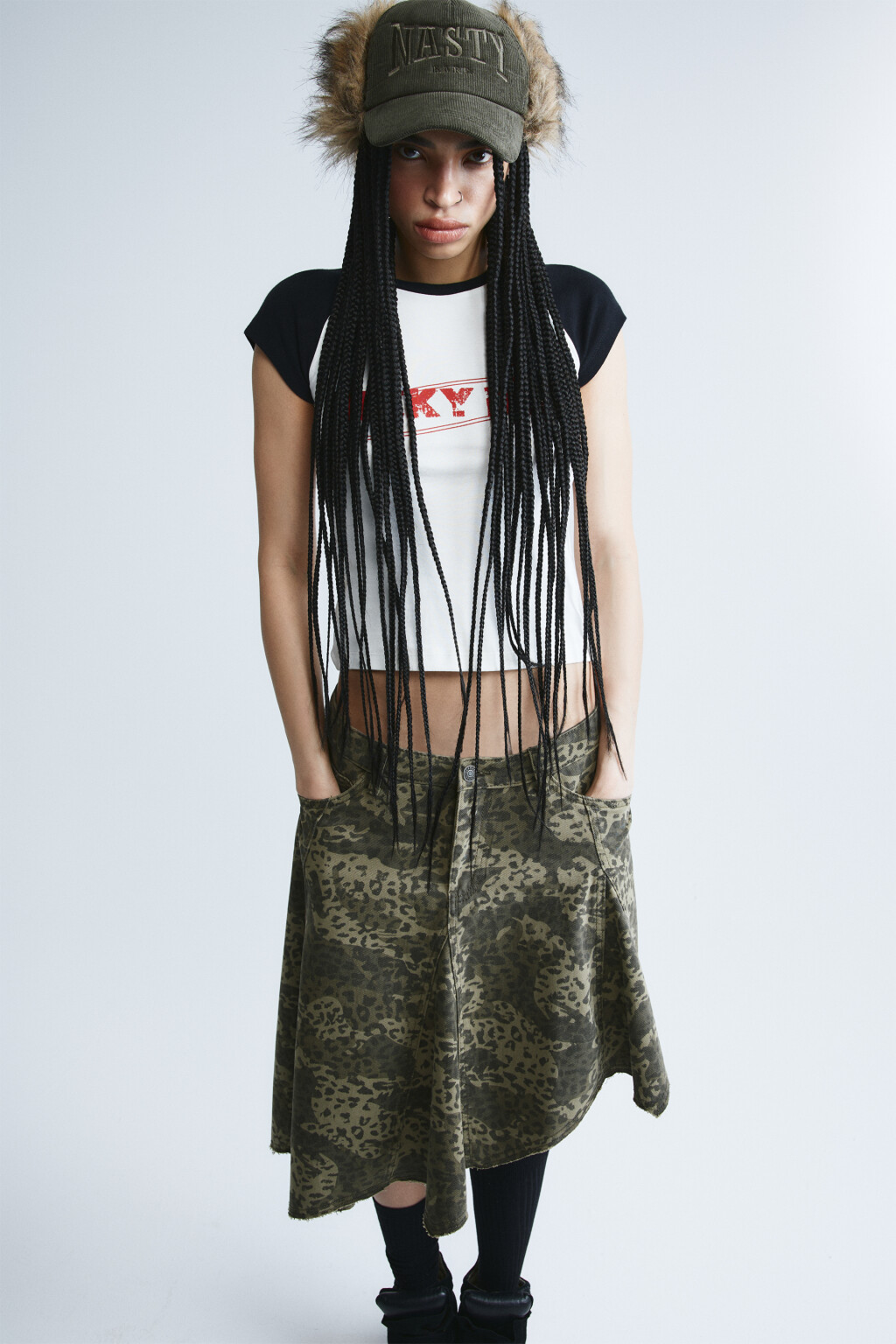 Кепи с вставкой из искусственного меха - цвет зеленый - 2