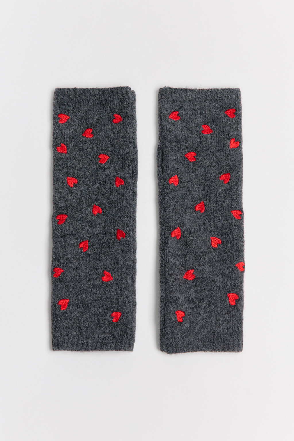 Митенки вязаные с вышивкой - цвет серый - 1