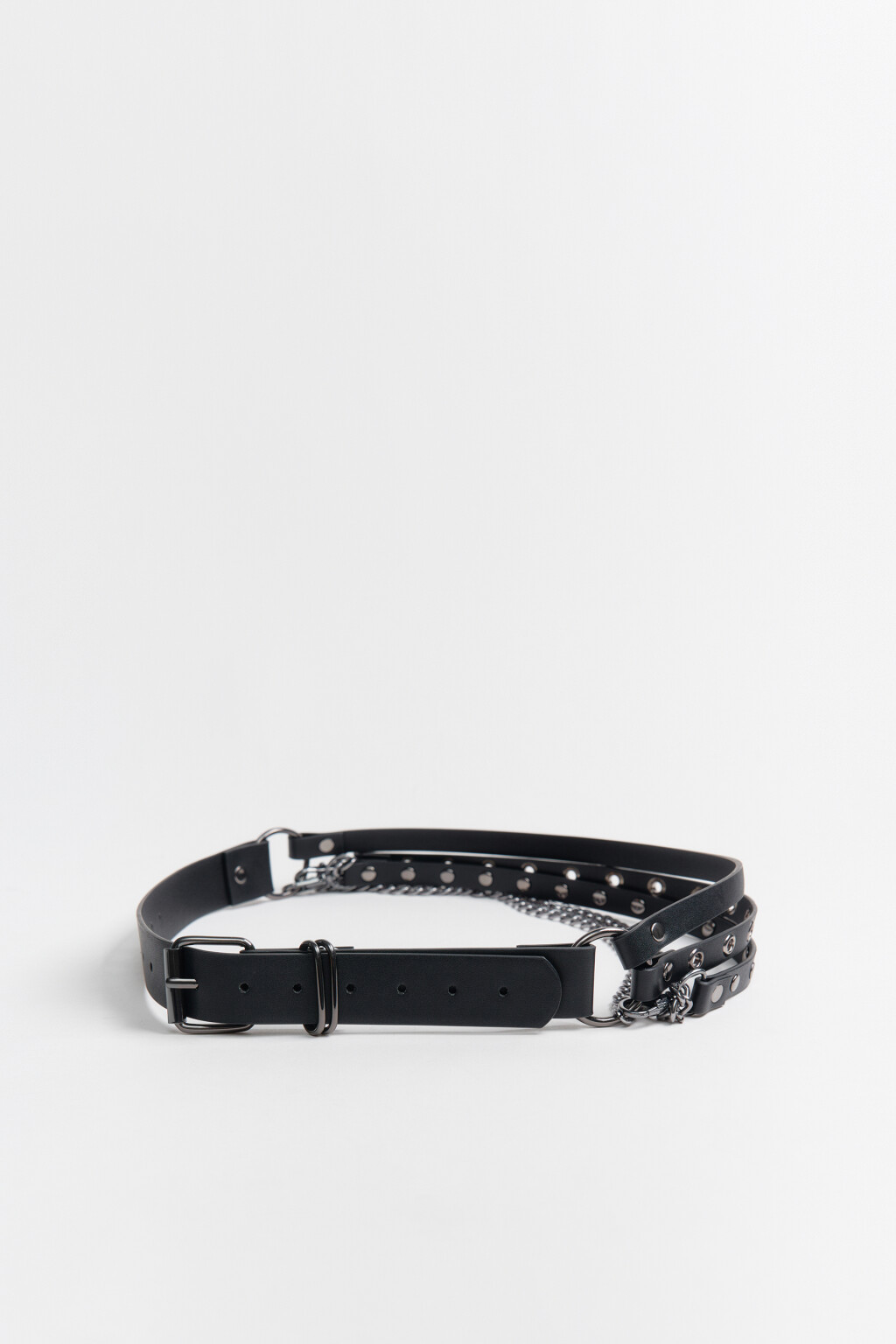 Ремень декоративный тонкий с цепочками - цвет серый - 1