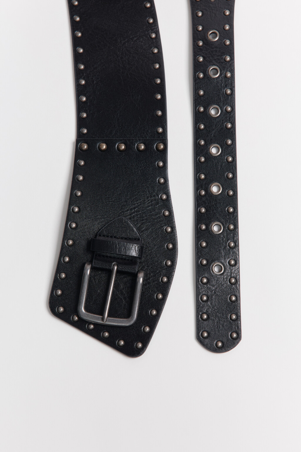 Ремень-пояс с люверсами и заклепками - цвет черный - 1