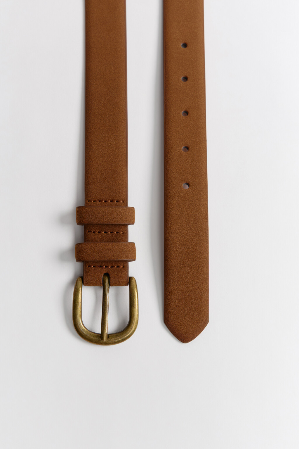 Ремень тонкий с замшевой фактурой - цвет коричневый - 2