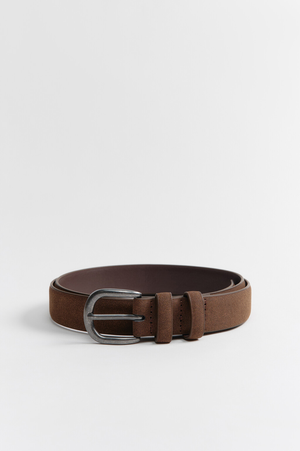 Ремень тонкий с замшевой фактурой - цвет коричневый - 1