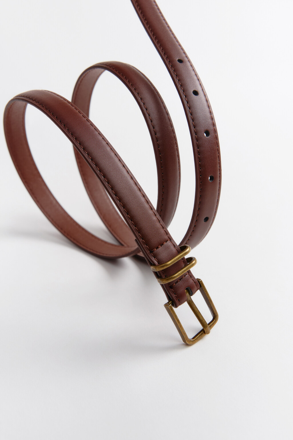 Ремень узкий с квадратной пряжкой - цвет коричневый - 3