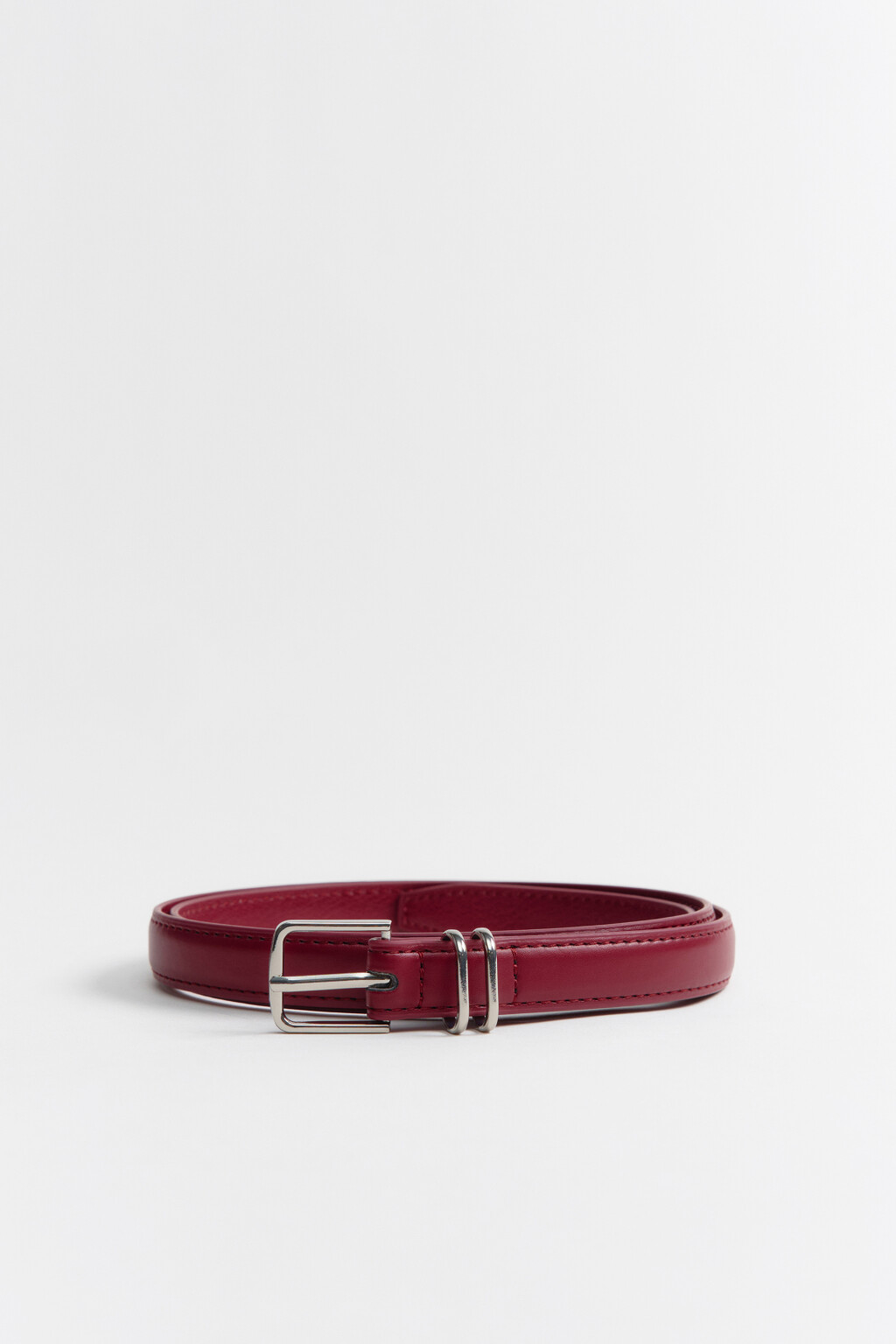 Ремень узкий с квадратной пряжкой - цвет бордовый - 1