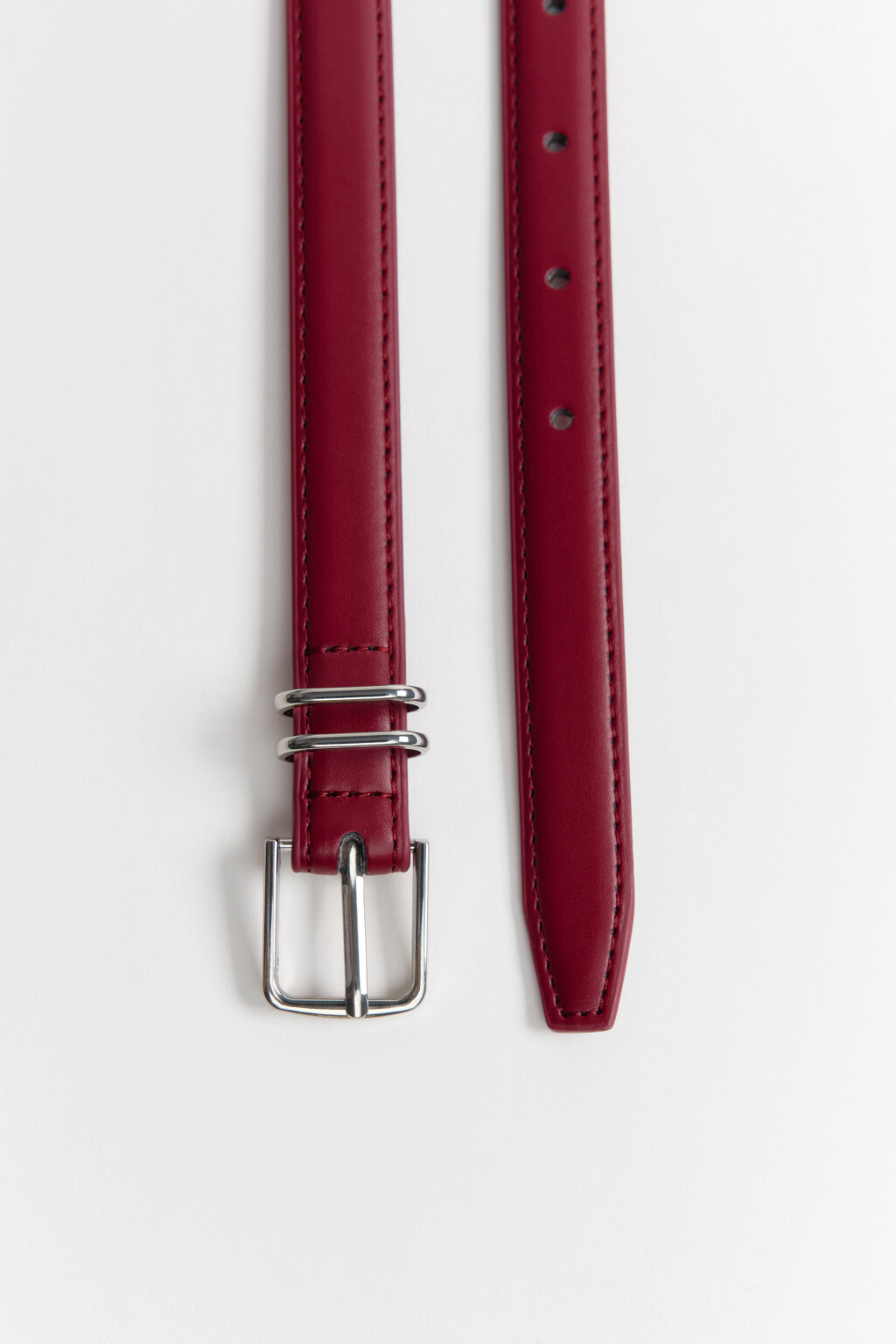 Ремень узкий с квадратной пряжкой - цвет бордовый - 2