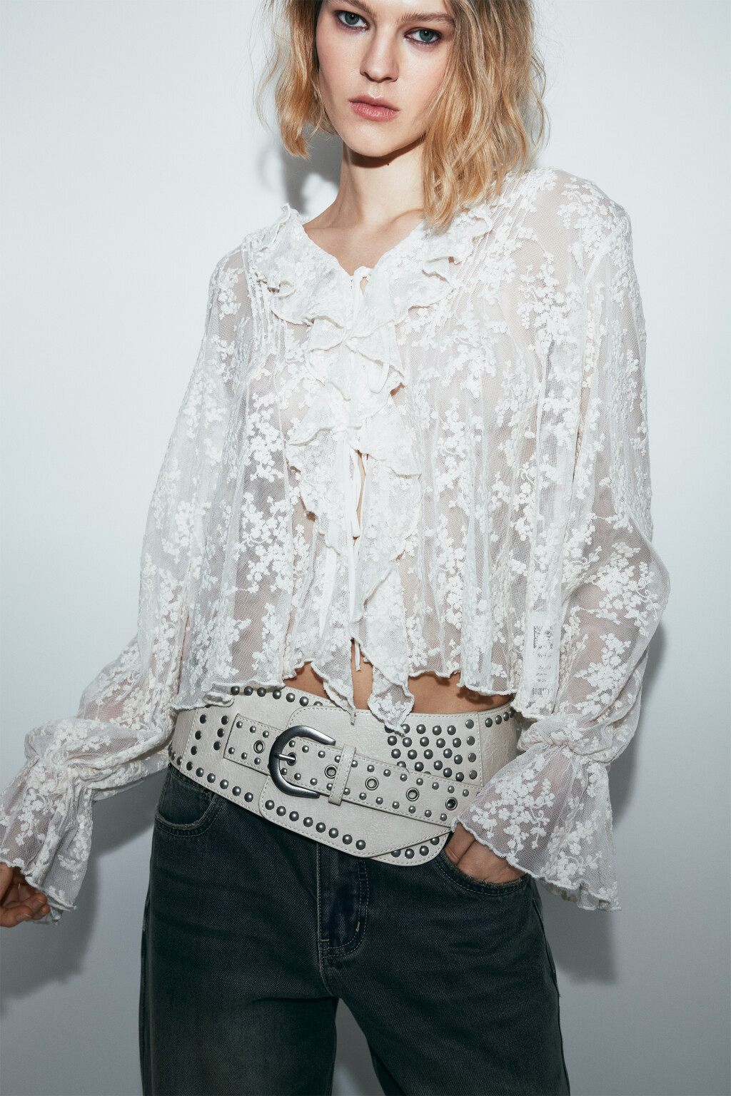 Ремень-пояс с заклепками - цвет бежевый - 1