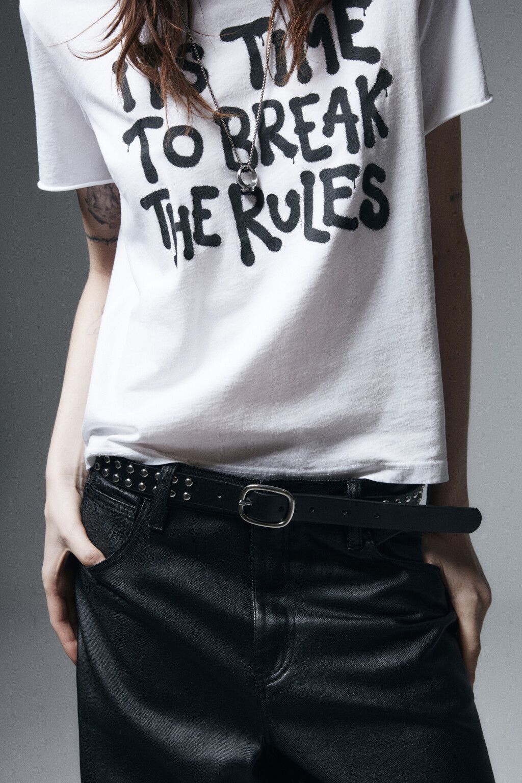 Ремень широкий с заклепками - цвет черный - 3