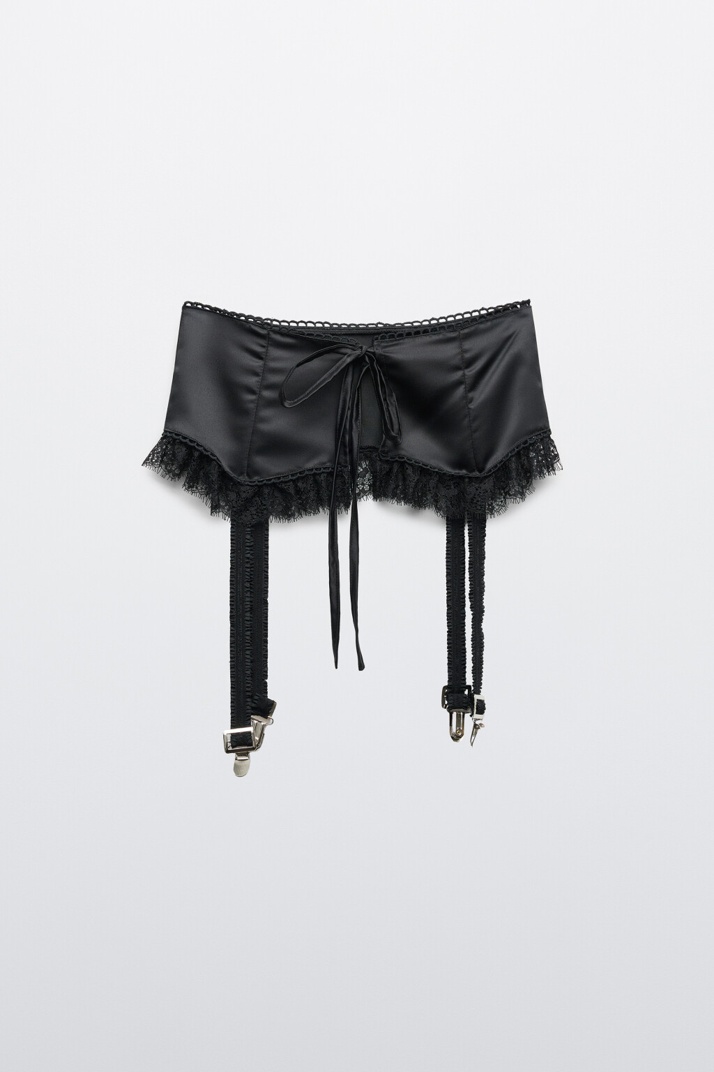 Пояс для чулок кружевной на завязках - цвет черный - 3