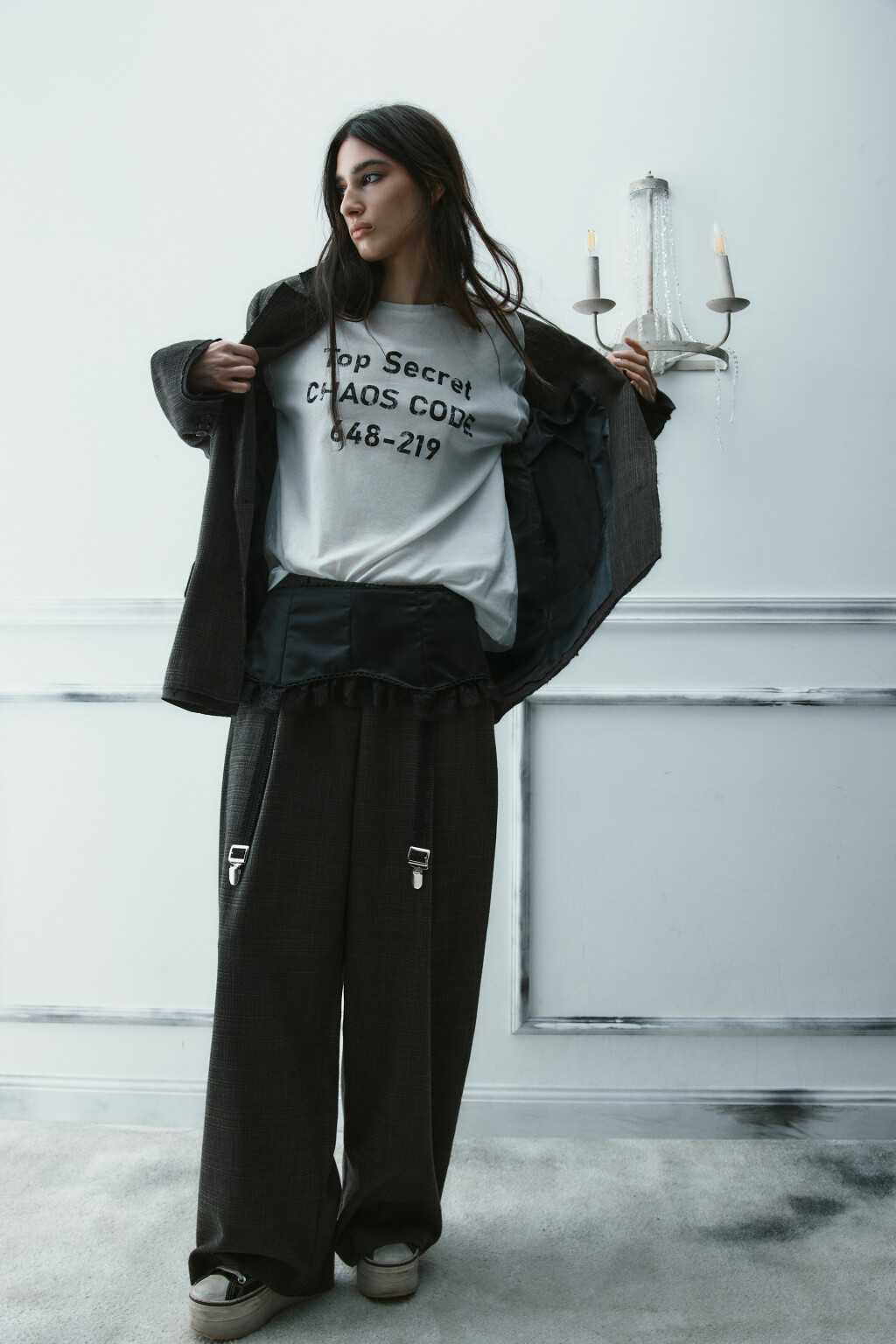 Пояс для чулок кружевной на завязках - цвет черный - 2