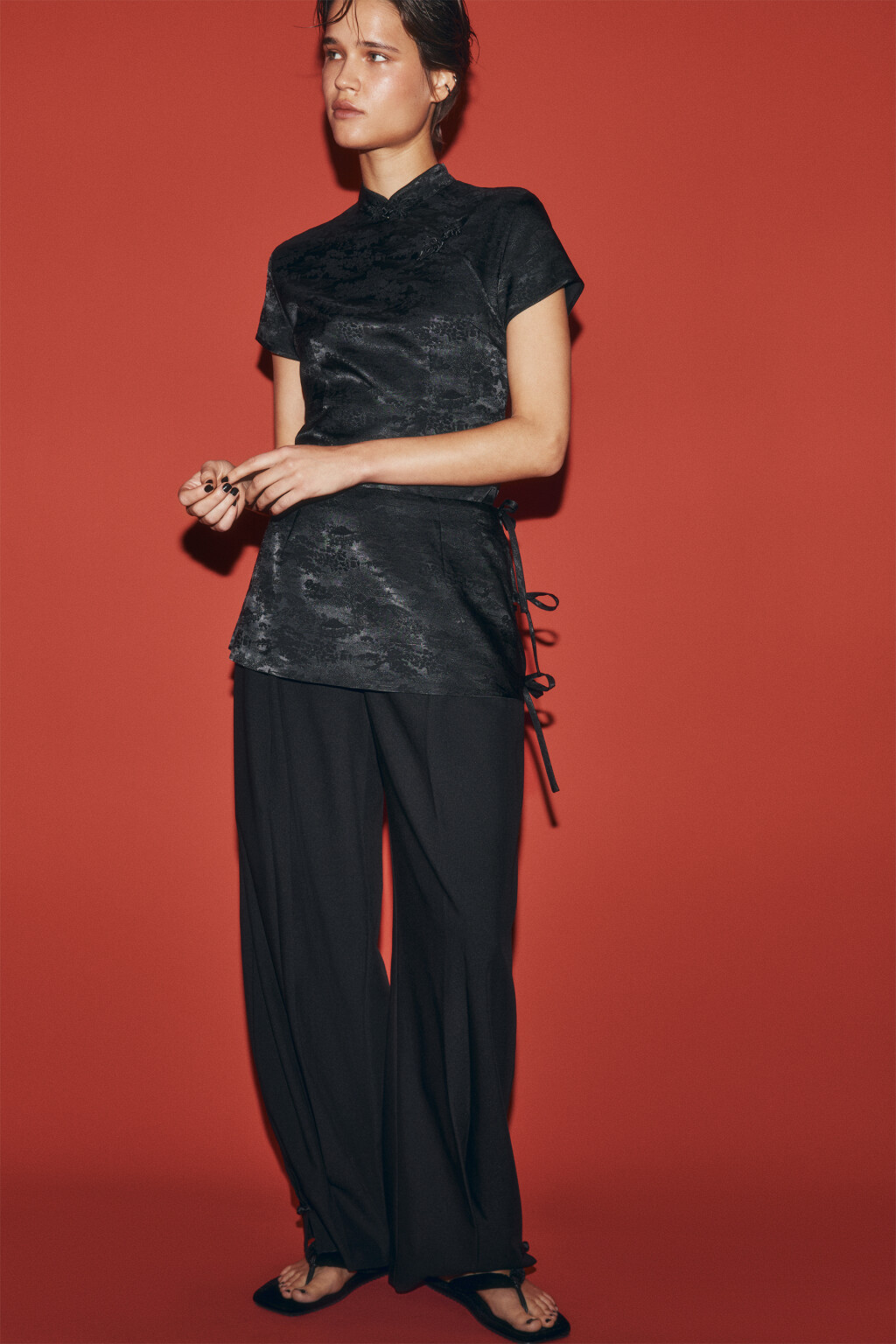 Пояс-баска с принтом и бантиками - цвет черный - 1