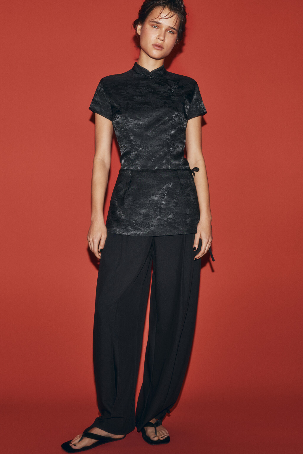 Пояс-баска с принтом и бантиками - цвет черный - 2