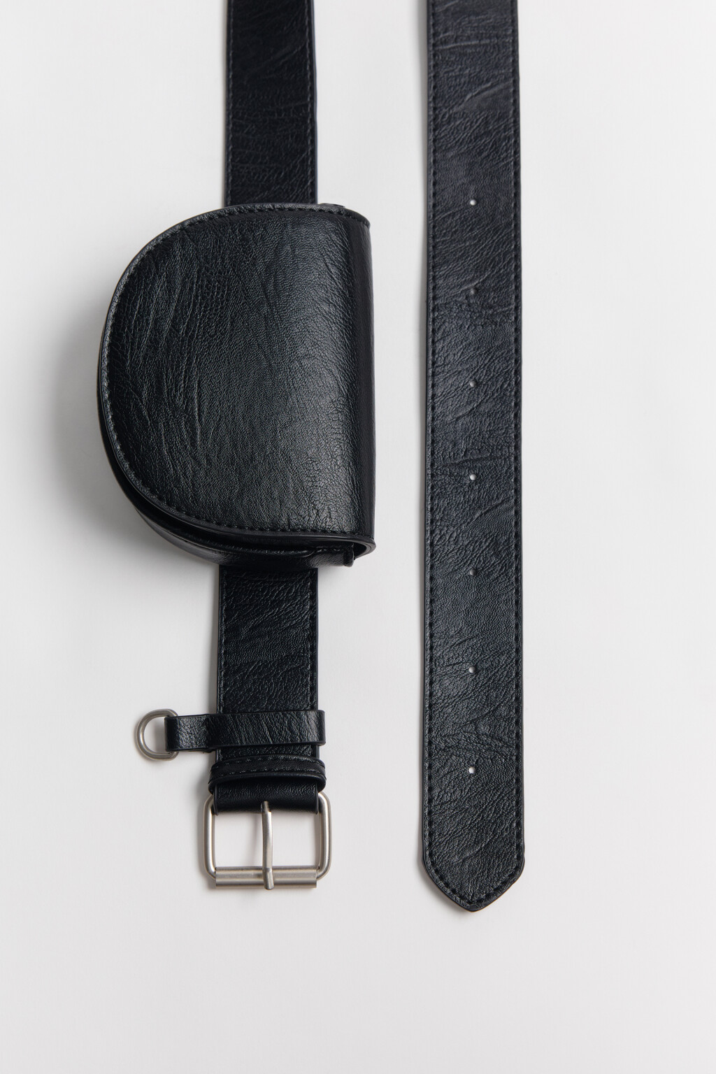Ремень с кожаной фактурой и сумочкой - цвет черный - 1