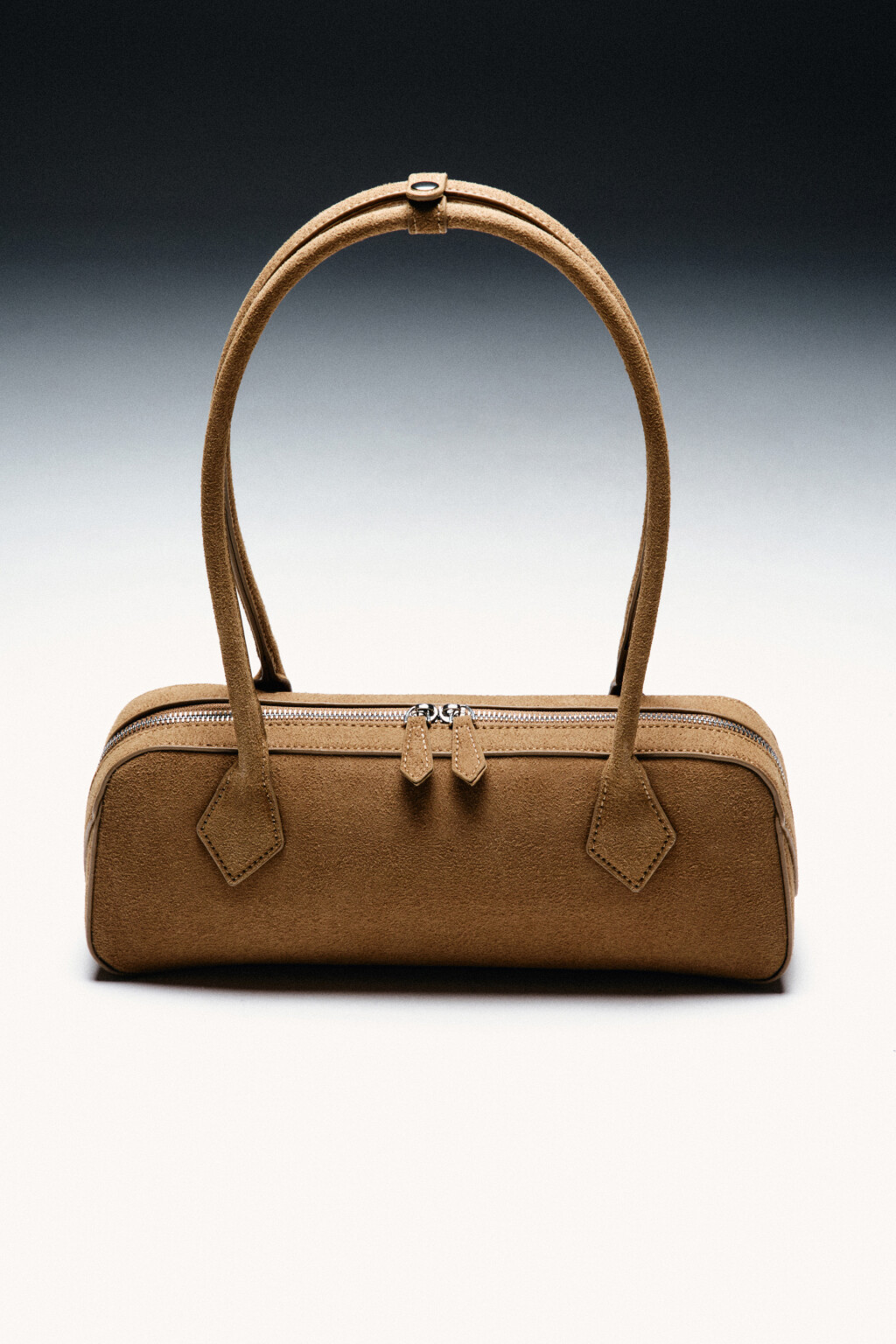 Сумка-багет с кожаной фактурой - цвет бежевый - 1