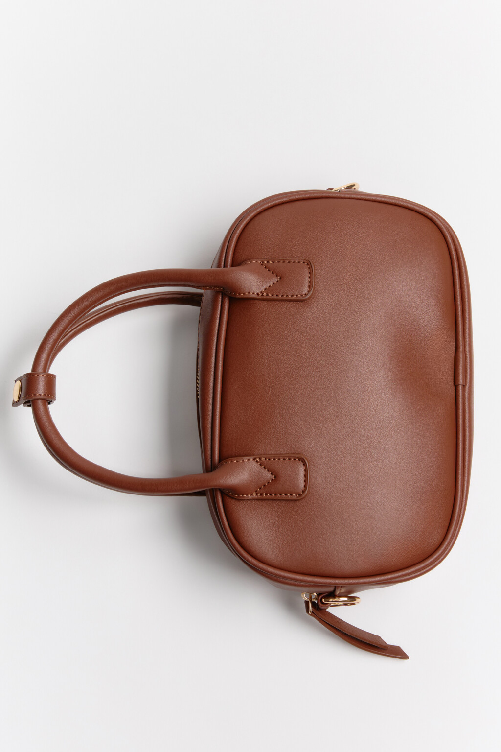 Сумка-кроссбоди каркасная с кожаной фактурой - цвет коричневый - 1