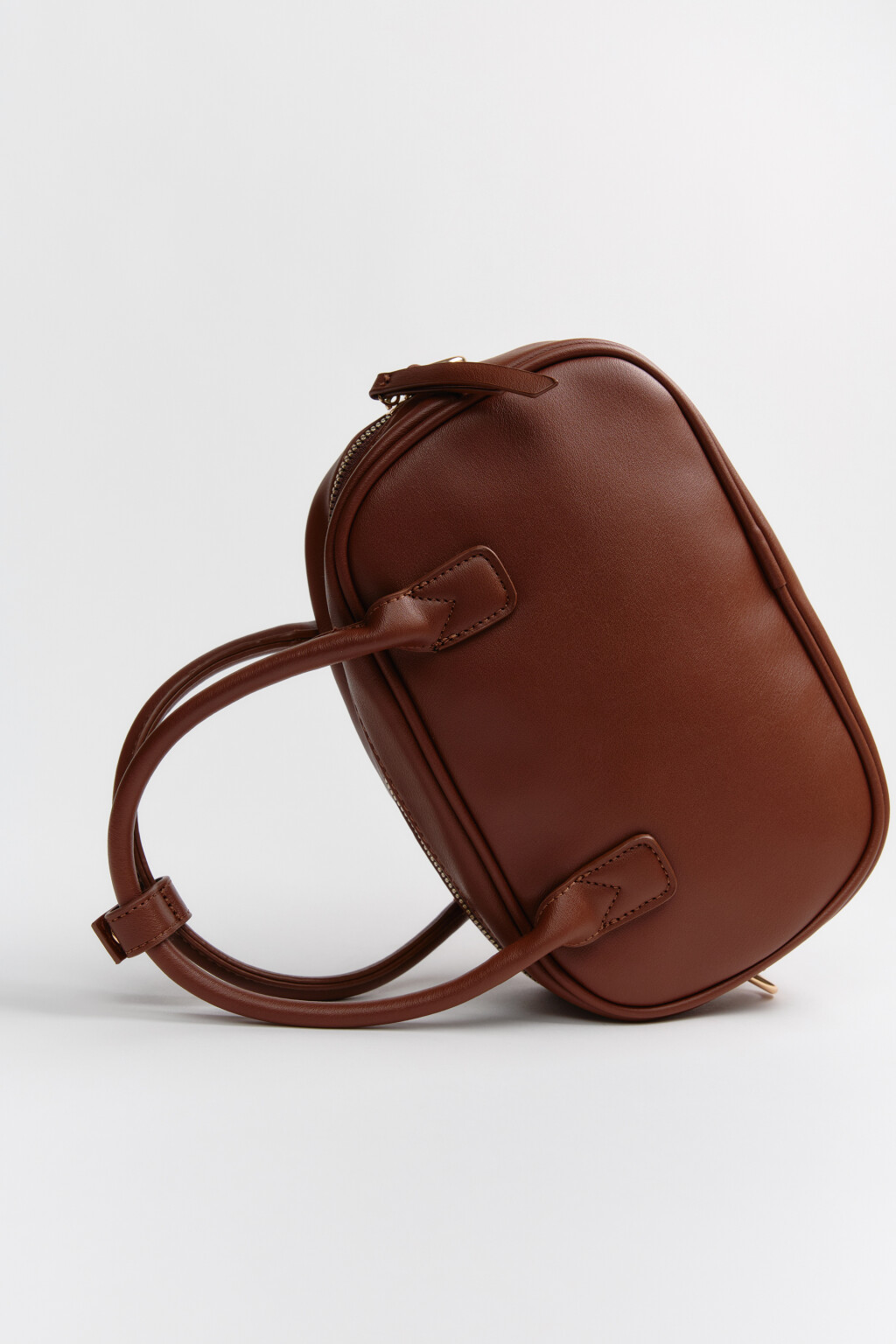 Сумка-кроссбоди каркасная с кожаной фактурой - цвет коричневый - 2