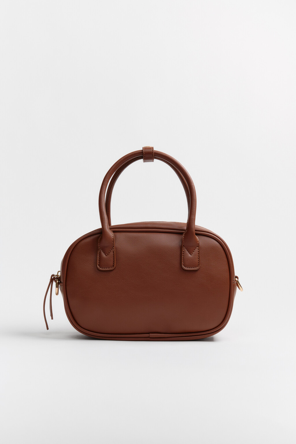 Сумка-кроссбоди каркасная с кожаной фактурой - цвет коричневый - 3